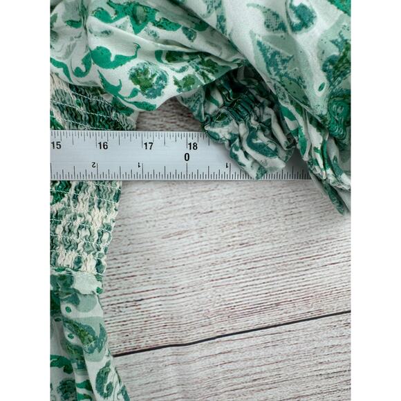 Anthropologie Floral Open Tie Back Midi Dress Womens Large White Green Stretch - Picture 9 of 10